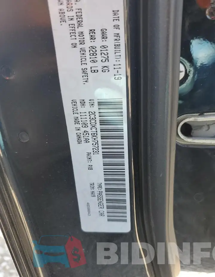 2C3CDXCT6KH757231 Photo# 12