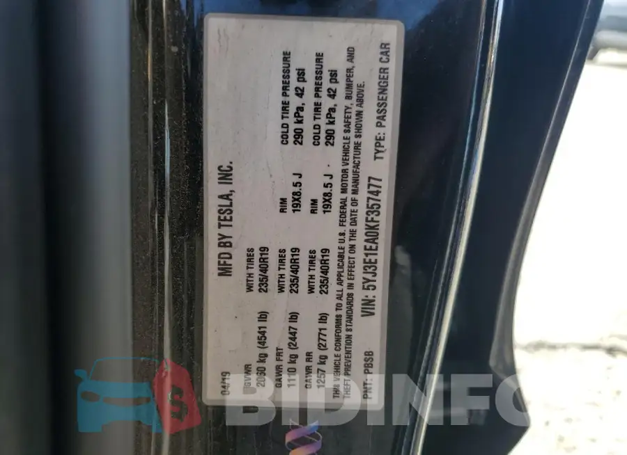 5YJ3E1EA0KF357477 Photo# 12