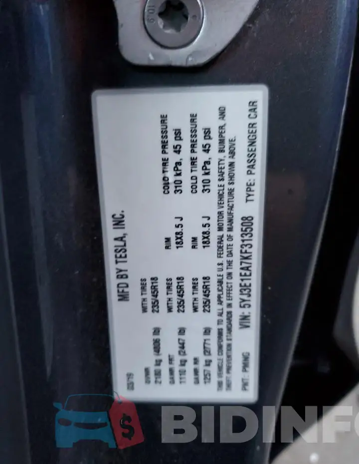 5YJ3E1EA7KF313508 Photo# 13