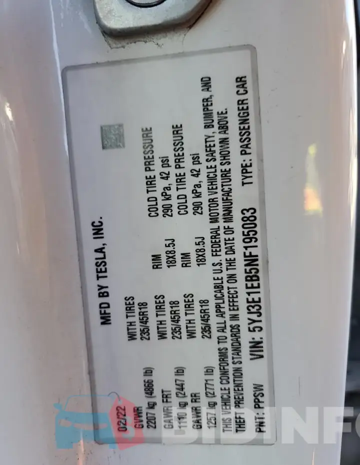 5YJ3E1EB5NF195083 Photo# 12