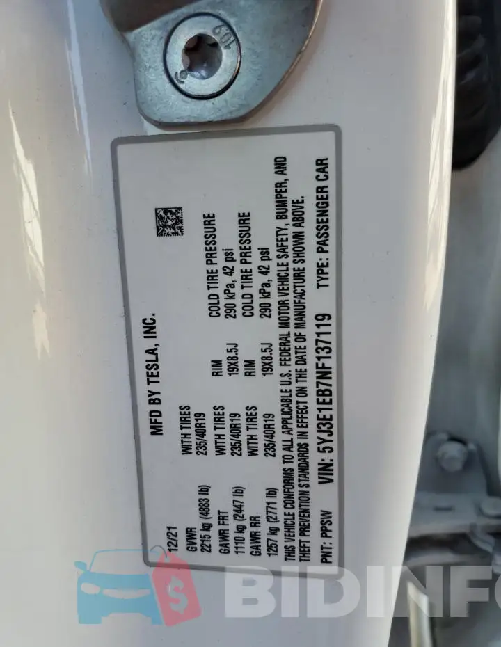 5YJ3E1EB7NF137119 Photo# 12