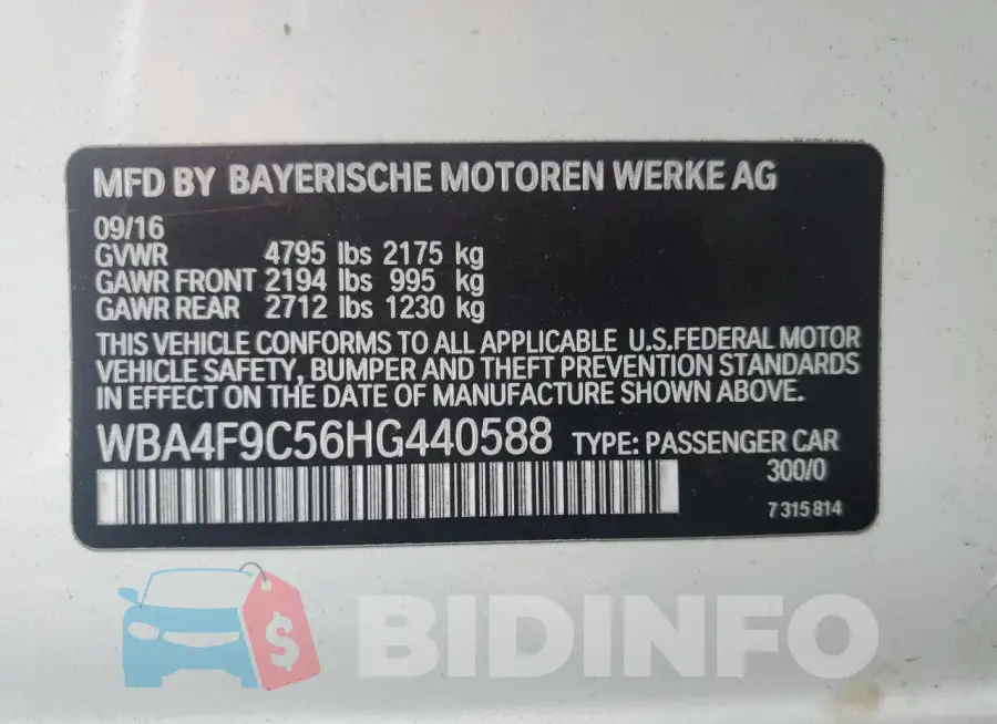 WBA4F9C56HG440588 Photo# 12