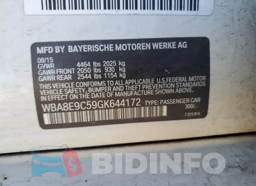 WBA8E9C59GK644172 Photo# 12