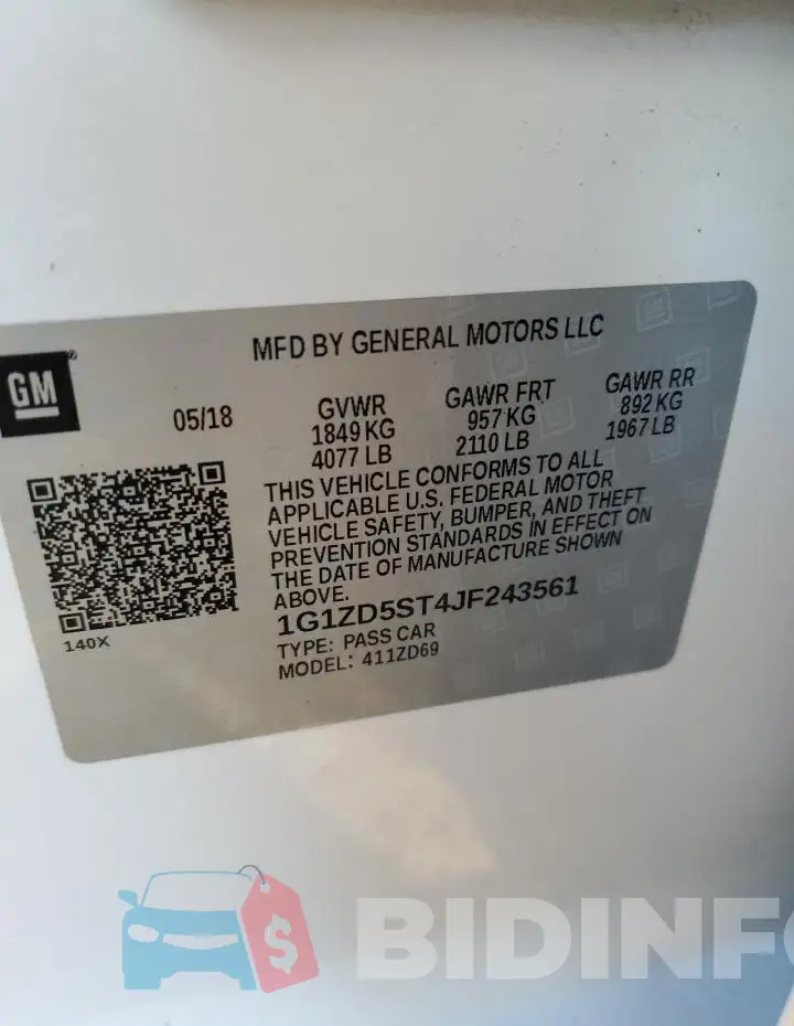 1G1ZD5ST4JF243561 Photo# 12