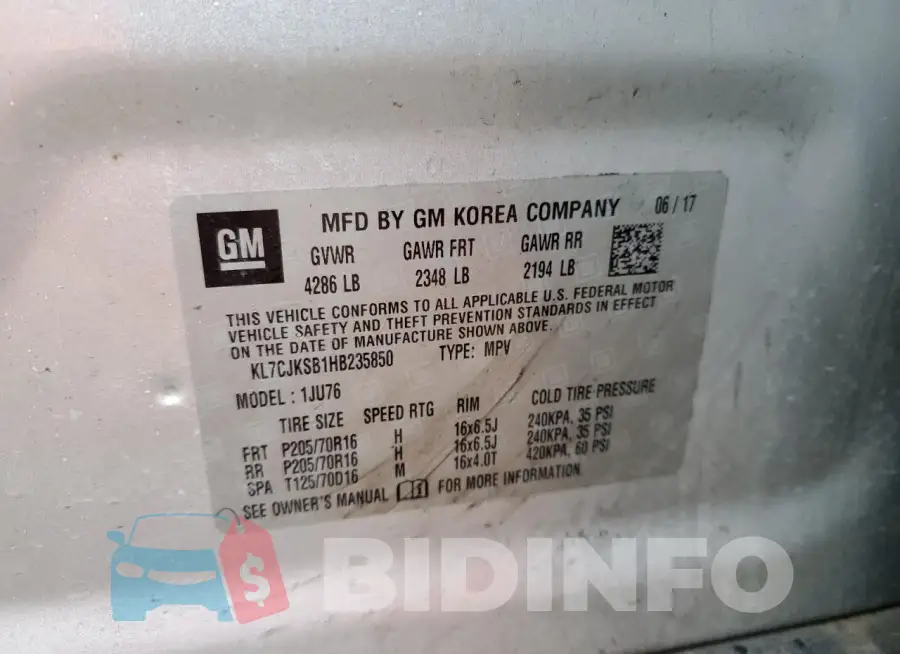 KL7CJKSB1HB235850 Photo# 13