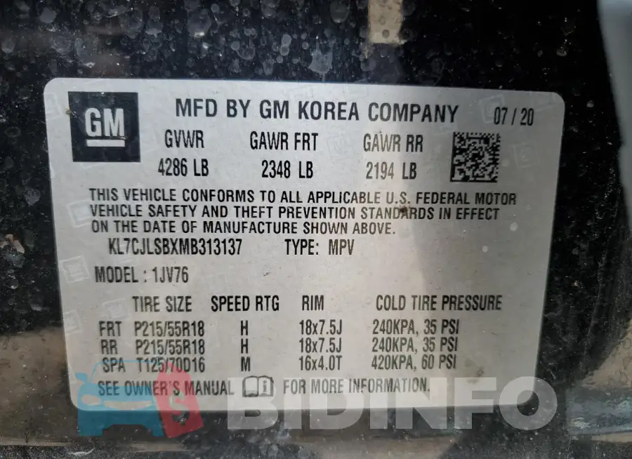 KL7CJLSBXMB313137 Photo# 12