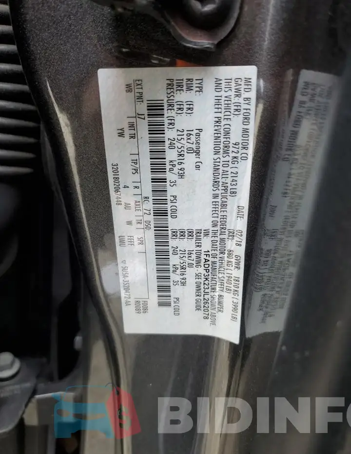 1FADP3K23JL262078 Photo# 12