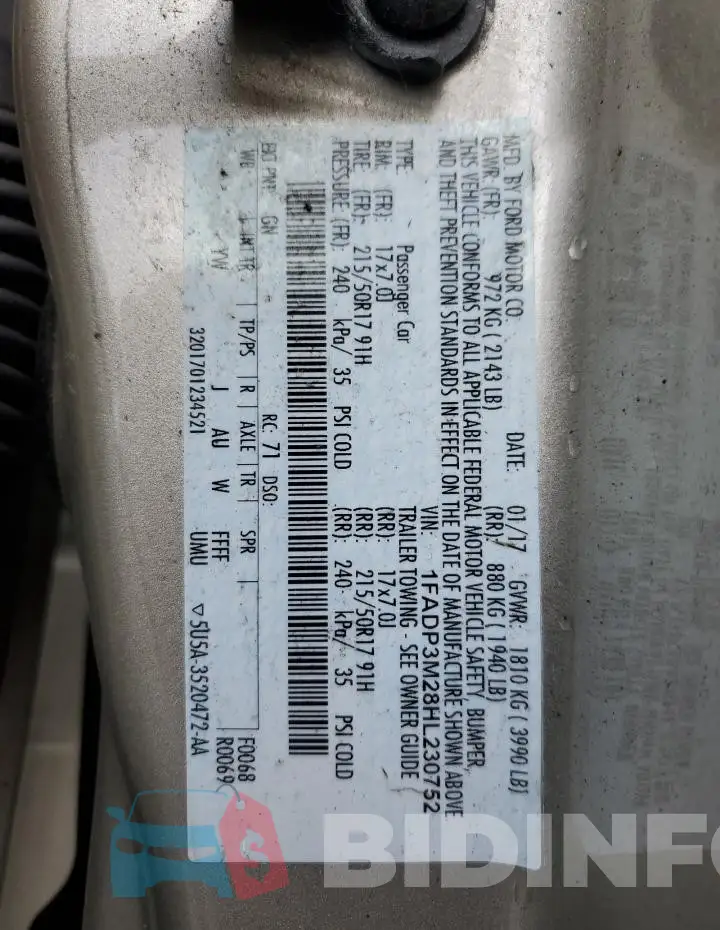 1FADP3M28HL230752 Photo# 12