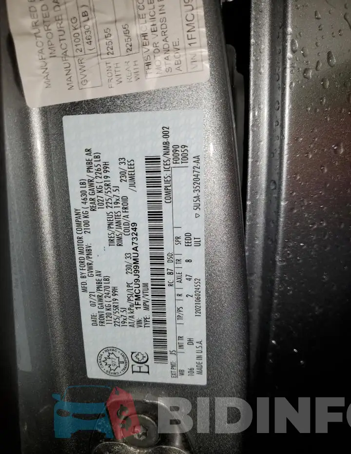 1FMCU9J99MUA73249 Photo# 13