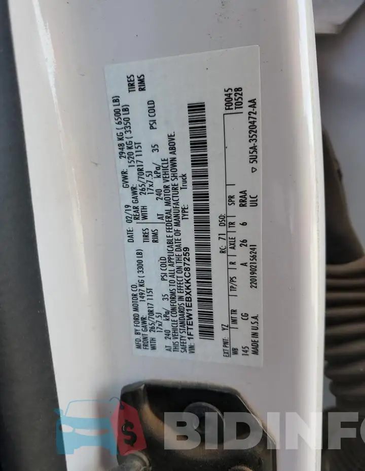 1FTEW1EBXKKC87259 Photo# 12