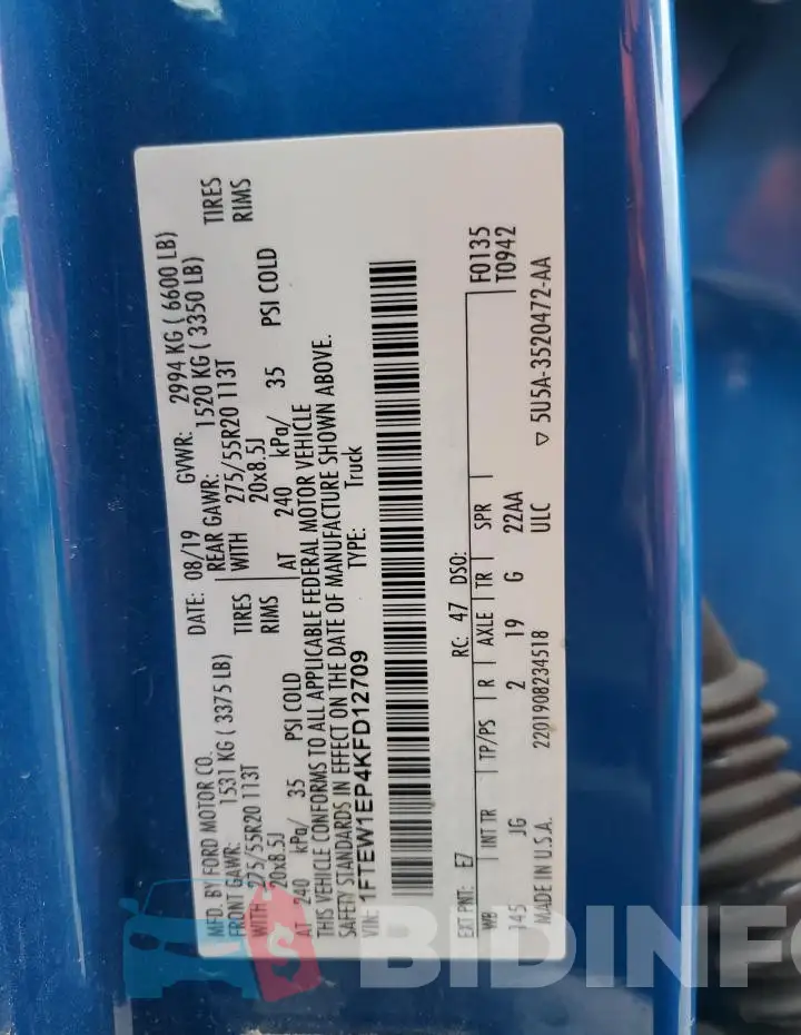 1FTEW1EP4KFD12709 Photo# 12