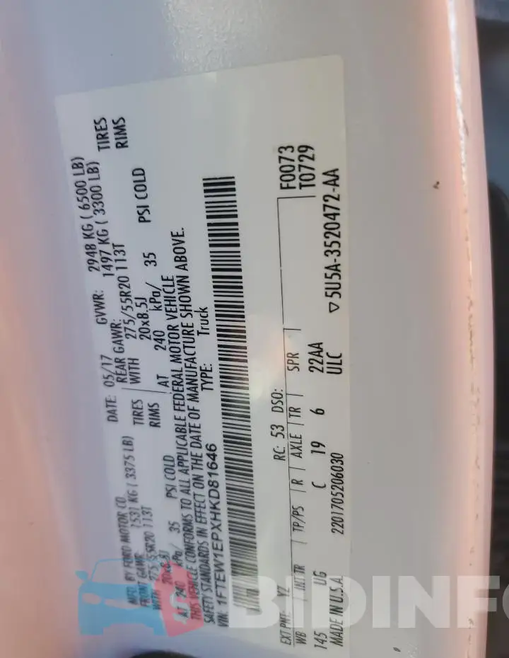 1FTEW1EPXHKD81646 Photo# 12