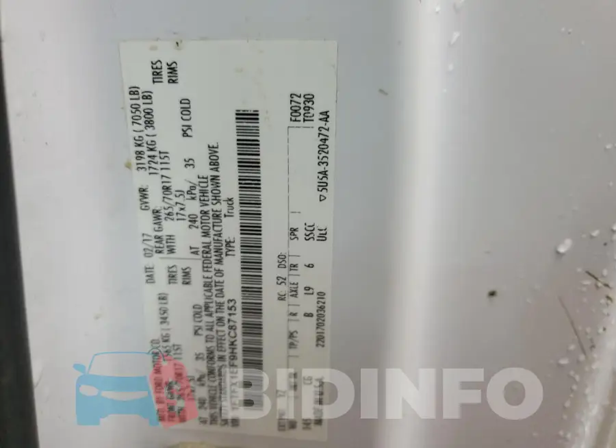 1FTFX1EF9HKC87153 Photo# 12