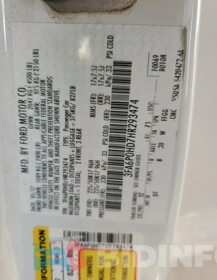 3FA6P0HD7HR293474 Photo# 12