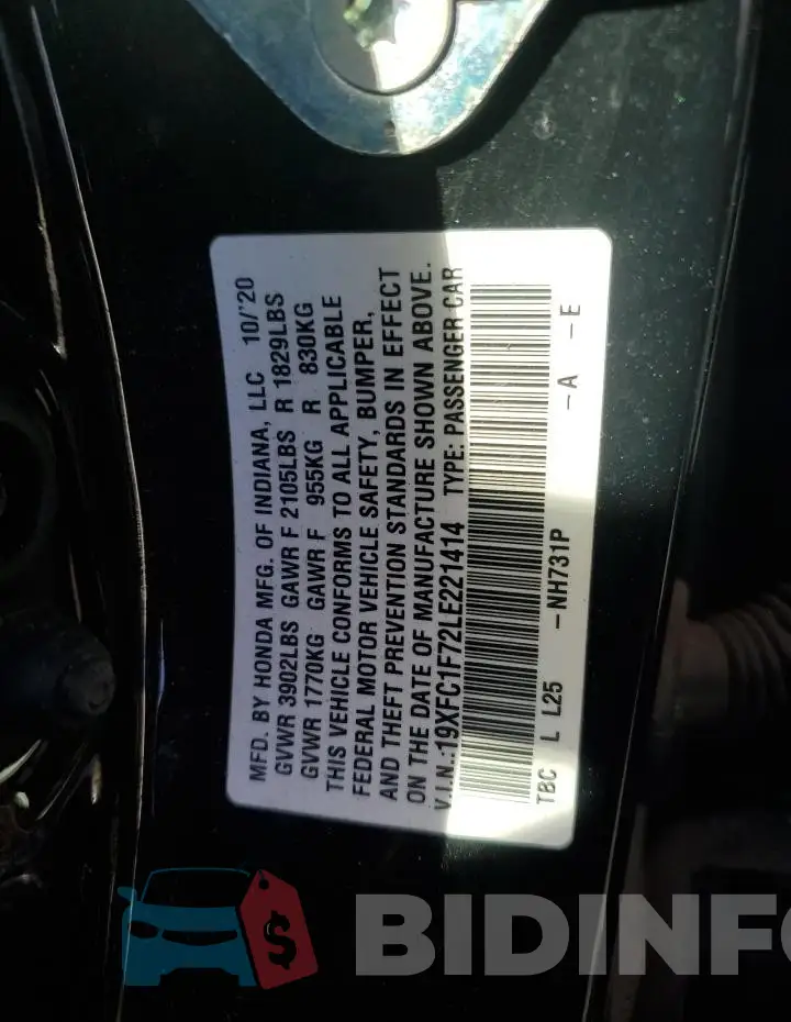 19XFC1F72LE221414 Photo# 12