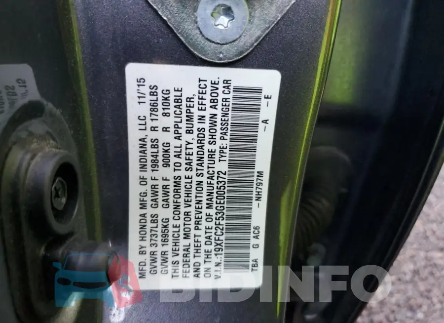 19XFC2F53GE005372 Photo# 12