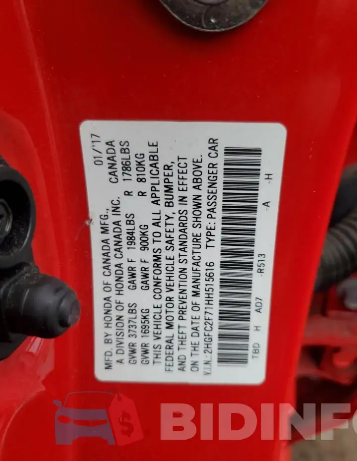 2HGFC2F71HH515616 Photo# 12