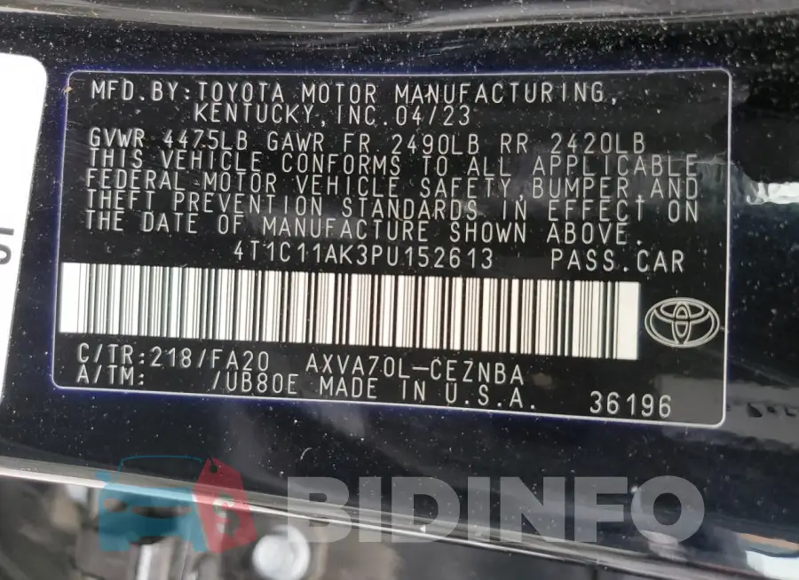 4T1C11AK3PU152613 Photo# 12