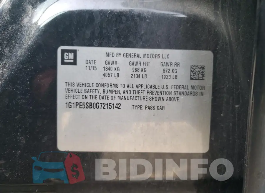 1G1PE5SB0G7215142 Photo# 13