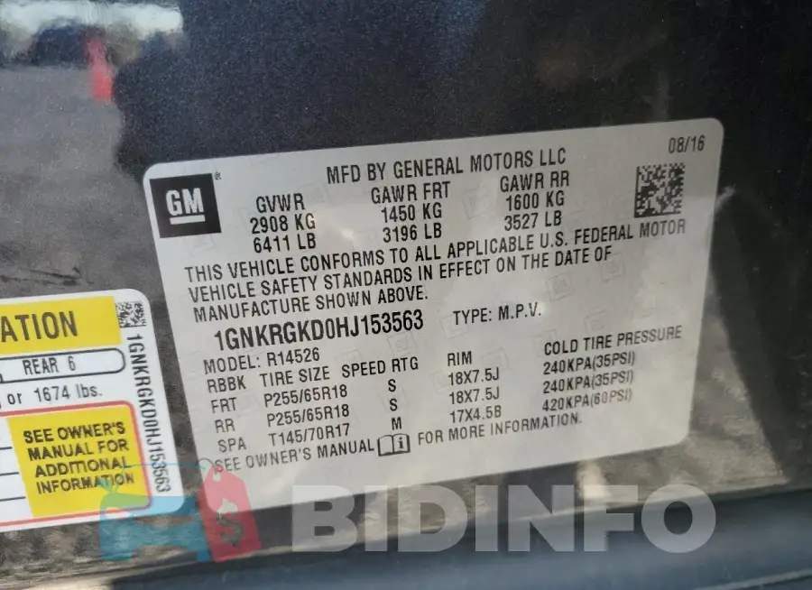 1GNKRGKD0HJ153563 Photo# 13