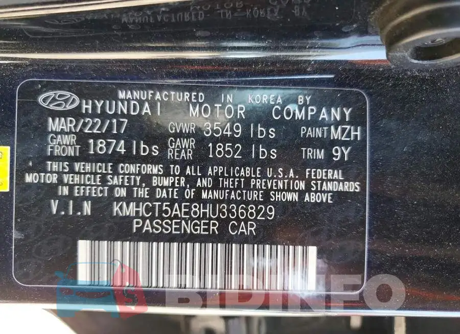 KMHCT5AE8HU336829 Photo# 12