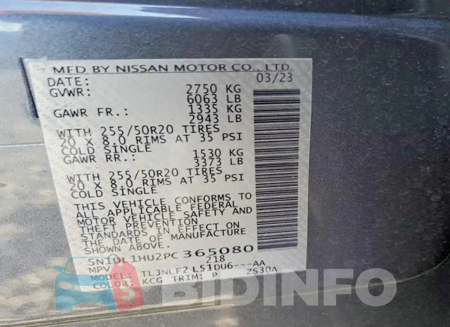 5N1DL1HU2PC365080 Photo# 13