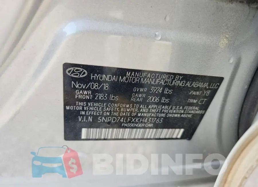 5NPD74LFXKH431763 Photo# 12