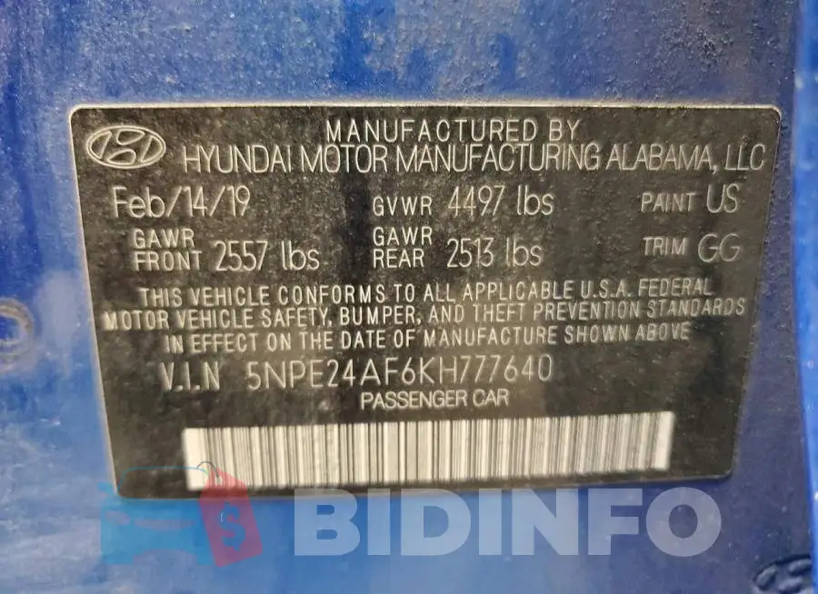 5NPE24AF6KH777640 Photo# 13