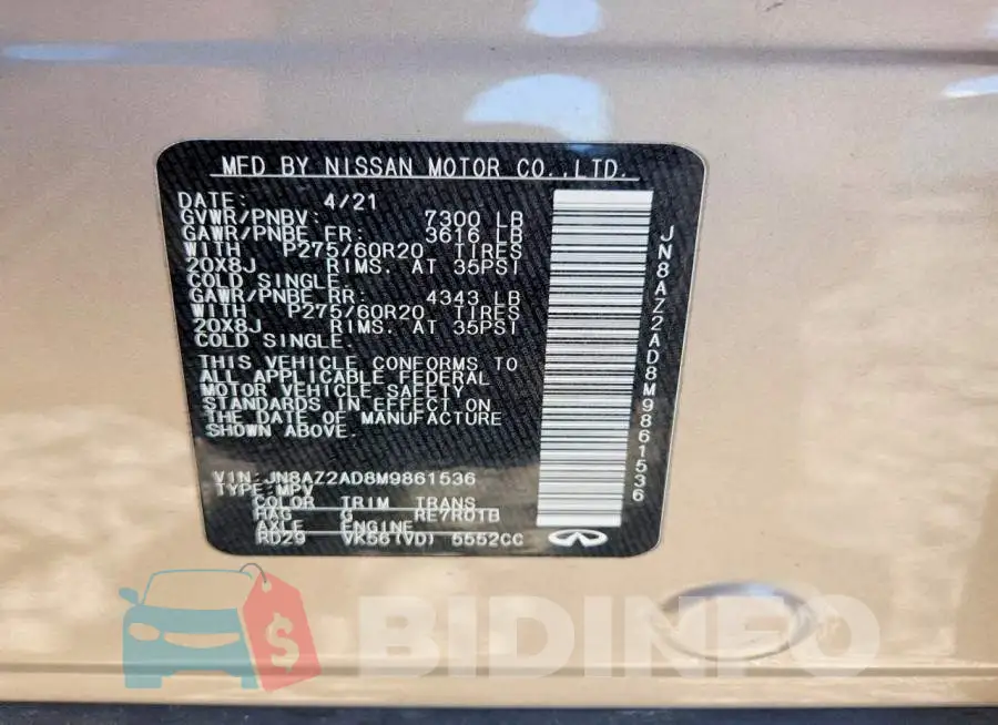 JN8AZ2AD8M9861536 Photo# 13