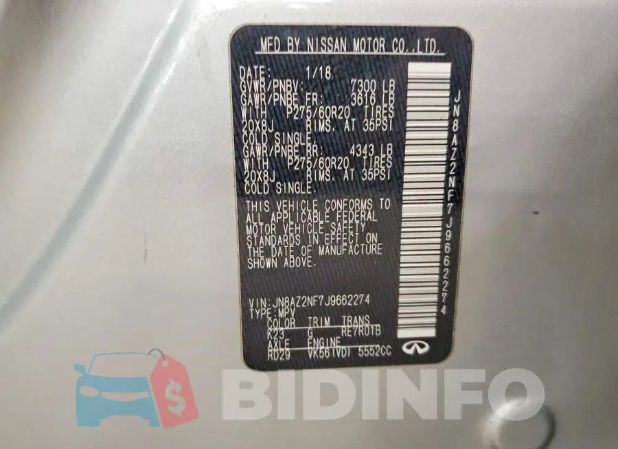 JN8AZ2NF7J9662274 Photo# 13
