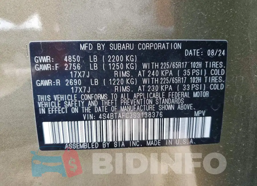4S4BTAFC3S3138376 Photo# 13