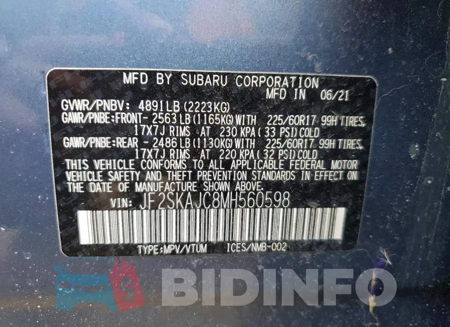 JF2SKAJC8MH560598 Photo# 13