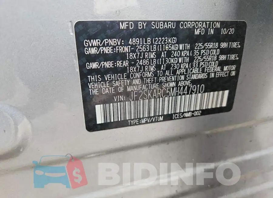 JF2SKARC5MH447910 Photo# 12