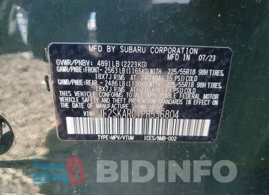 JF2SKARC7PH536804 Photo# 13