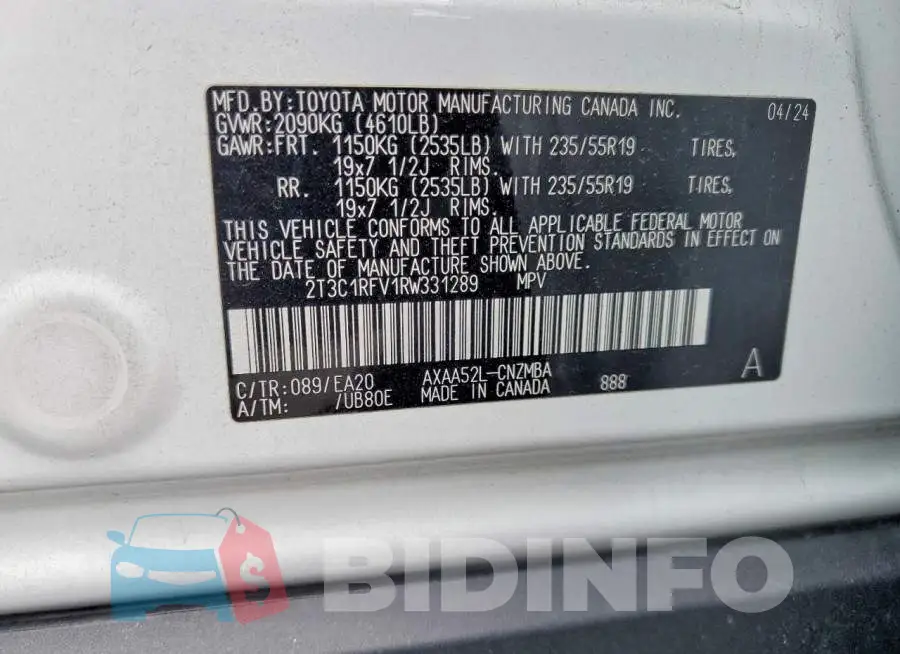 2T3C1RFV1RW331289 Photo# 14