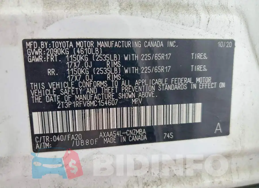 2T3P1RFV8MC154607 Photo# 13