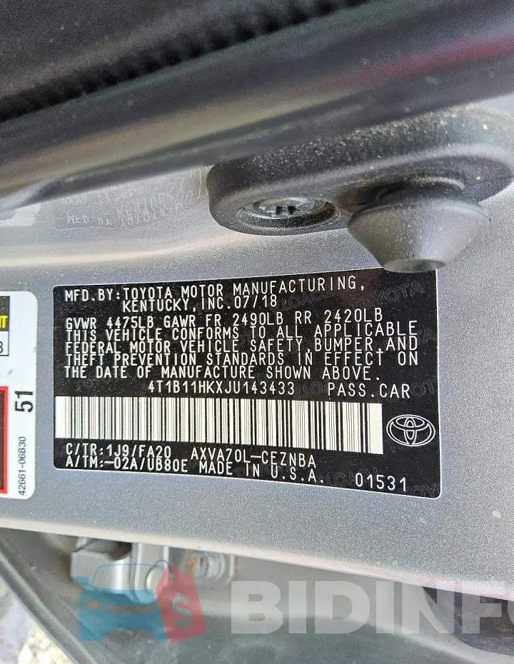 4T1B11HKXJU143433 Photo# 12