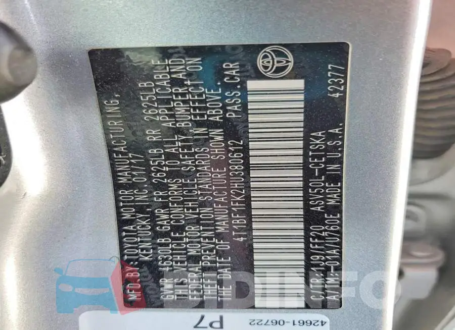 4T1BF1FK2HU380612 Photo# 12