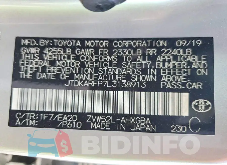JTDKARFP7L3138913 Photo# 13