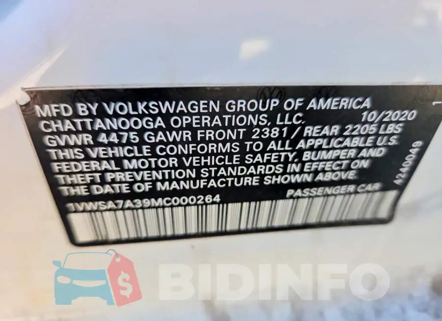 1VWSA7A39MC000264 Photo# 12