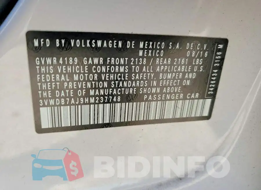 3VWDB7AJ9HM237748 Photo# 12