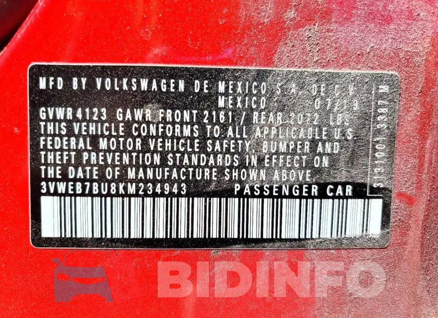 3VWEB7BU8KM234943 Photo# 12