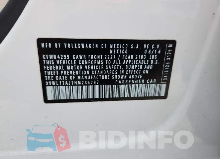 3VWL17AJ7HM235267 Photo# 12