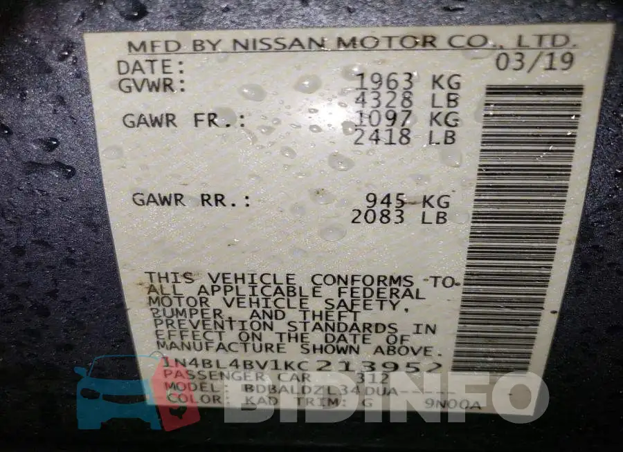 1N4BL4BV1KC213952 Photo# 12