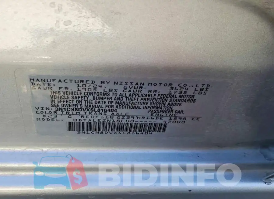 3N1CN8DVXSL816404 Photo# 13