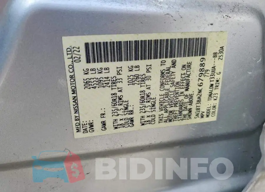 5N1BT3BA2NC679889 Photo# 13