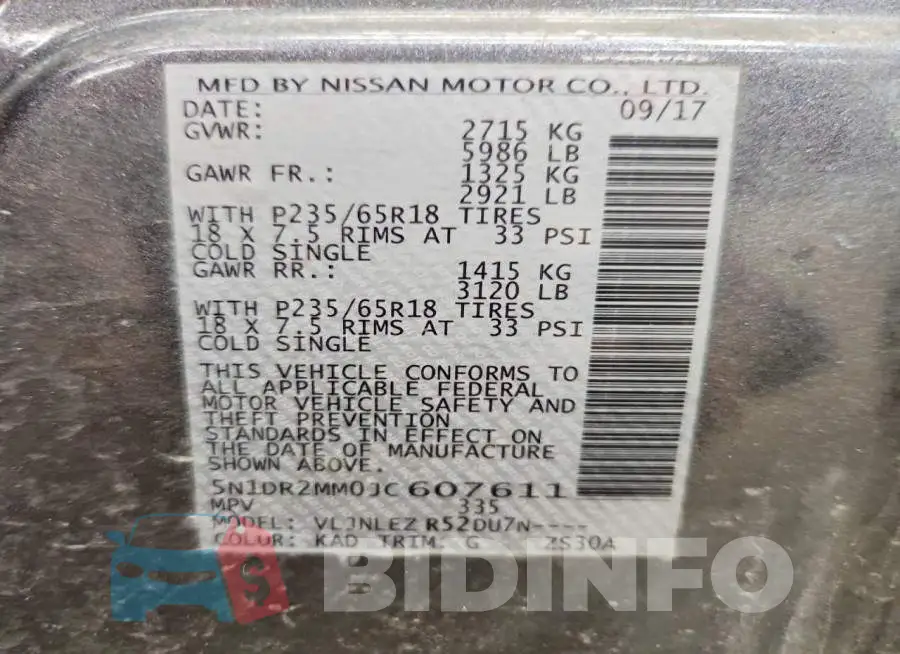 5N1DR2MM0JC607611 Photo# 13