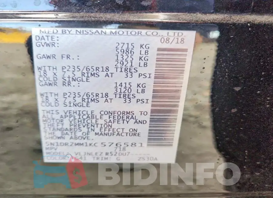 5N1DR2MM1KC576581 Photo# 13