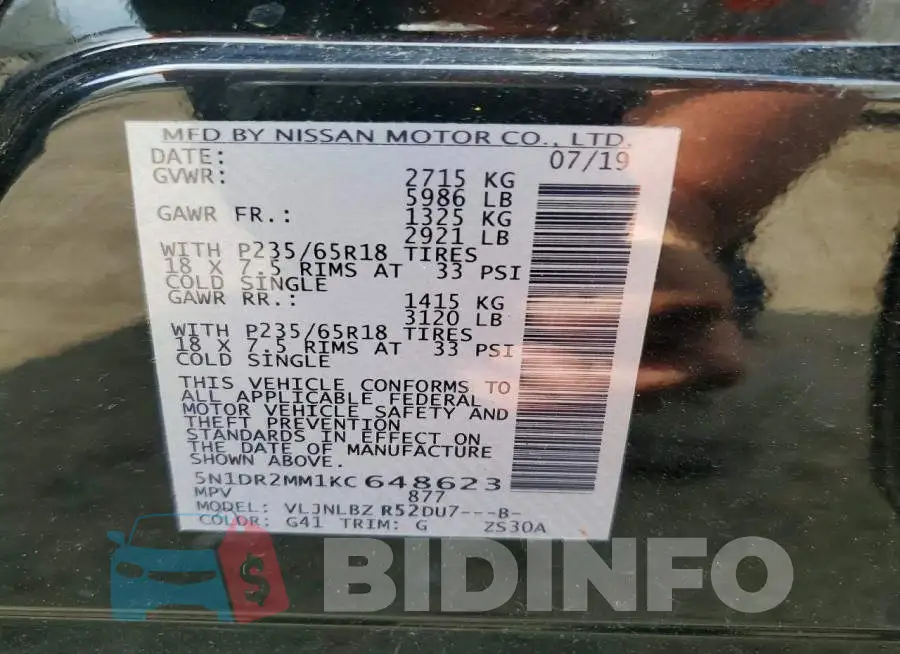 5N1DR2MM1KC648623 Photo# 13