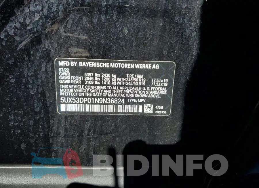 5UX53DP01N9N36824 Photo# 13